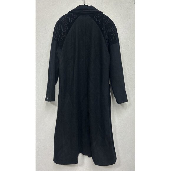 Vintage Stephanie Mathews Wool Trench Coat 10 Black Dark Academia USA Made - Picture 5 of 12